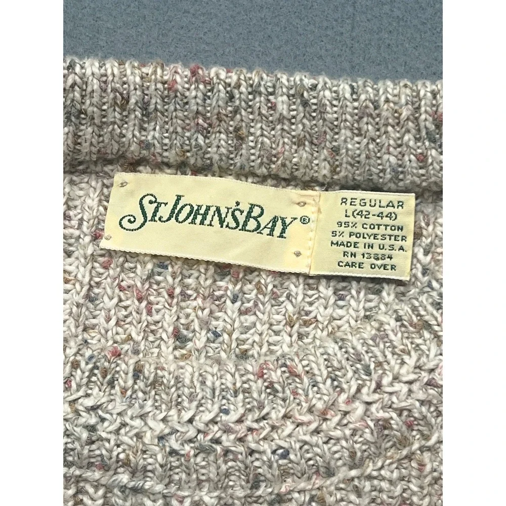 St. John's Bay Men's Gray Marled Textured Knit Crewneck Cotton Sweater L